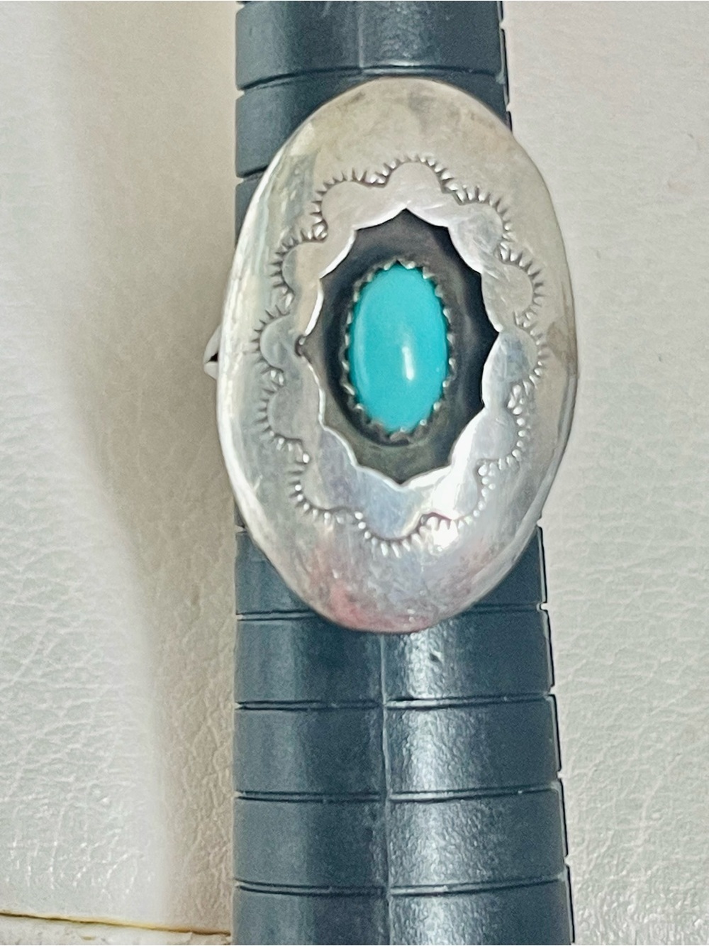vtg Native American Navajo sterling silver shadow box turquoise ring Sz 7